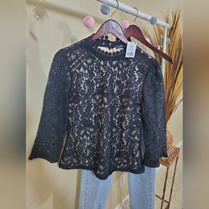 SUZY SHIER NWT Black Lace Blouse Sz. S